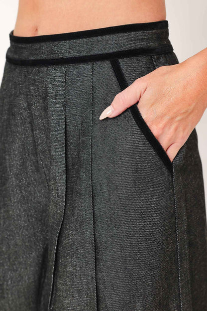 METALLIC HOURGLASS WOVEN WIDE LEG PANTS