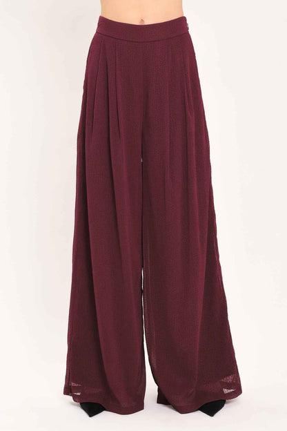 BORDEAUX SHEER DRAPE WOVEN WIDE LEG PANTS
