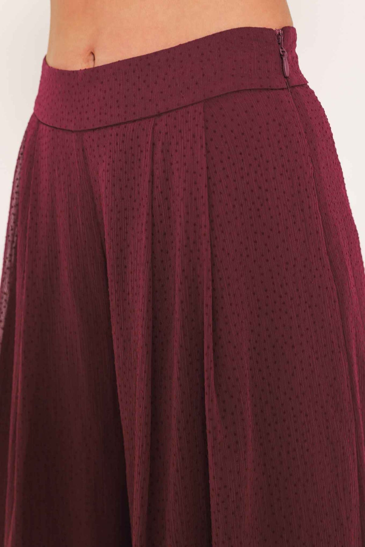 BORDEAUX SHEER DRAPE WOVEN WIDE LEG PANTS
