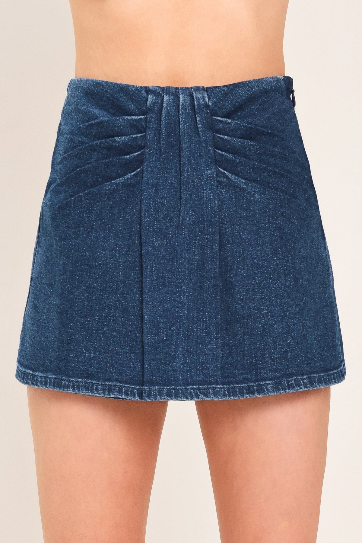 FALDA-PANTALÓN DE DENIM ÍNDIGO CON FRUNCIDO