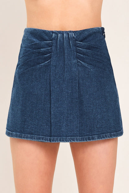 INDIGO RUCHING DENIM SKORT