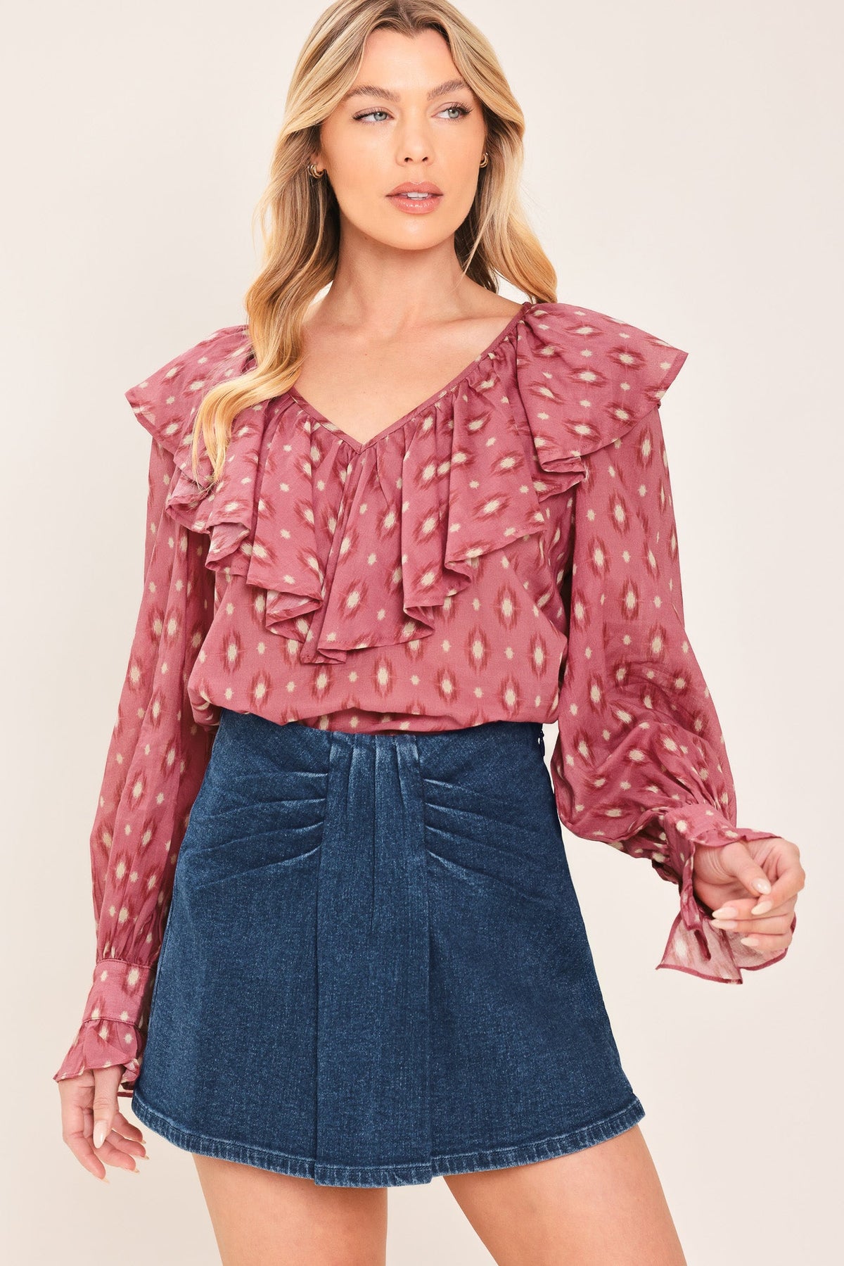 FALDA-PANTALÓN DE DENIM ÍNDIGO CON FRUNCIDO
