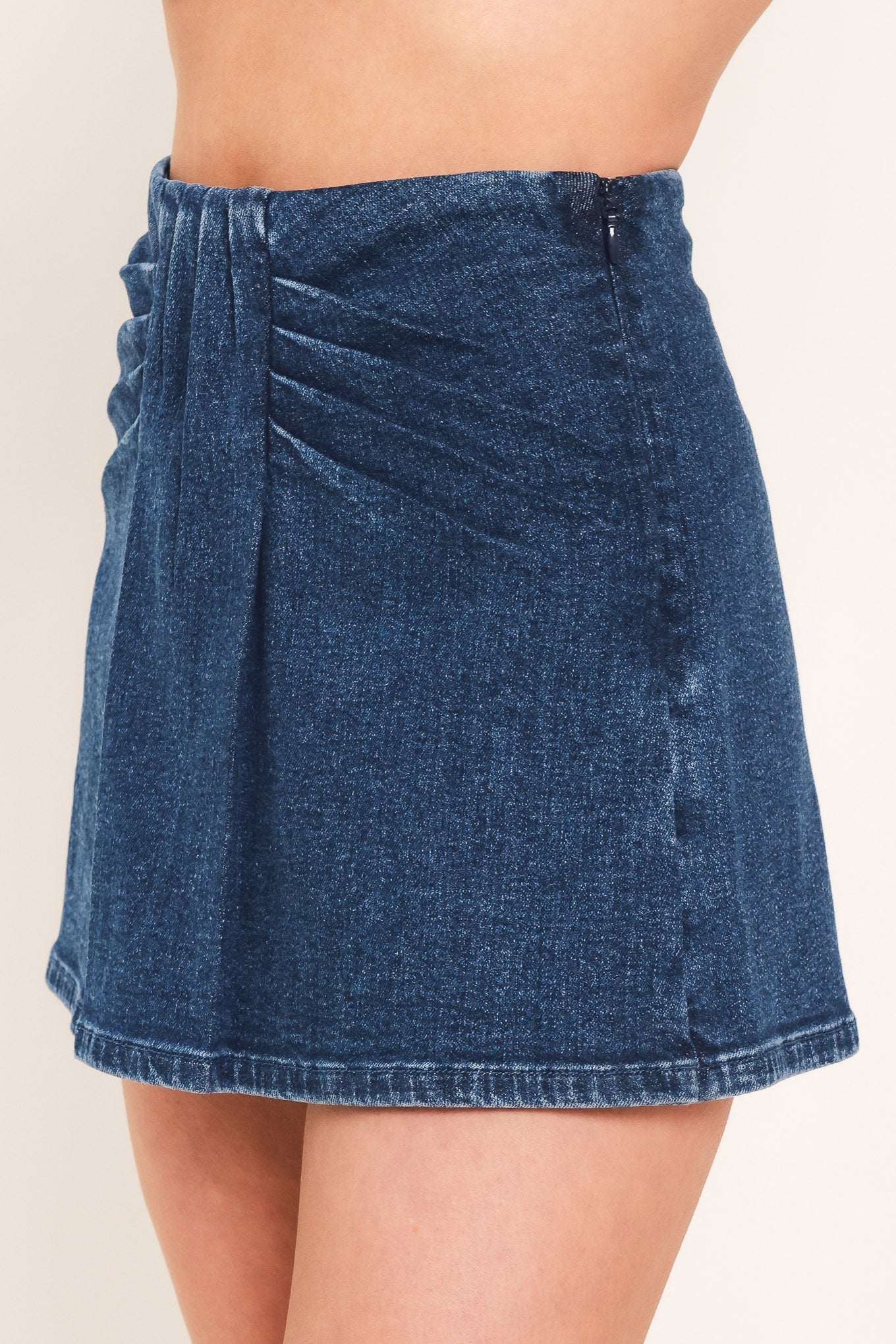FALDA-PANTALÓN DE DENIM ÍNDIGO CON FRUNCIDO