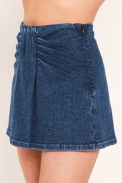 INDIGO RUCHING DENIM SKORT