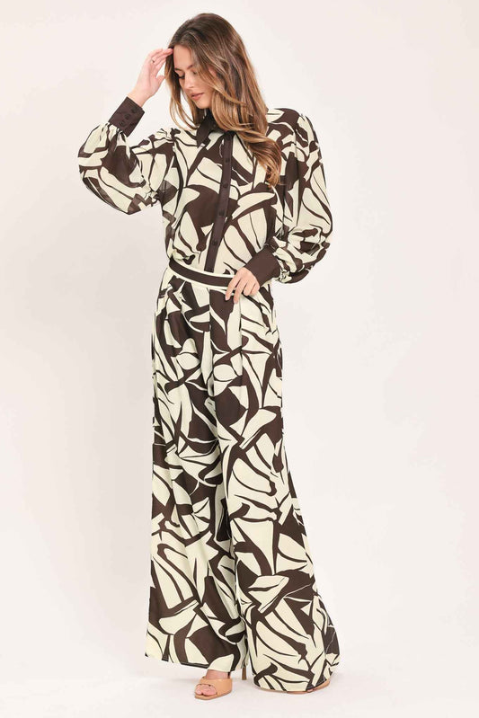 VANILLA VINE MOSAIC WOVEN WIDE LEG PANTS