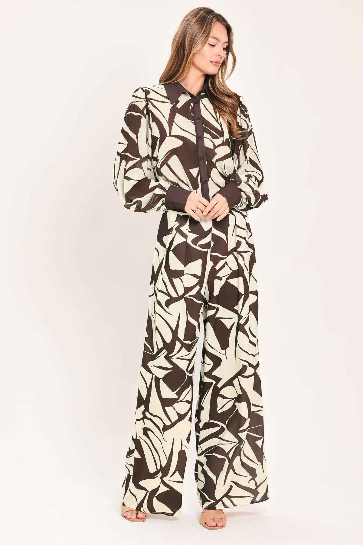 VANILLA VINE MOSAIC WOVEN WIDE LEG PANTS