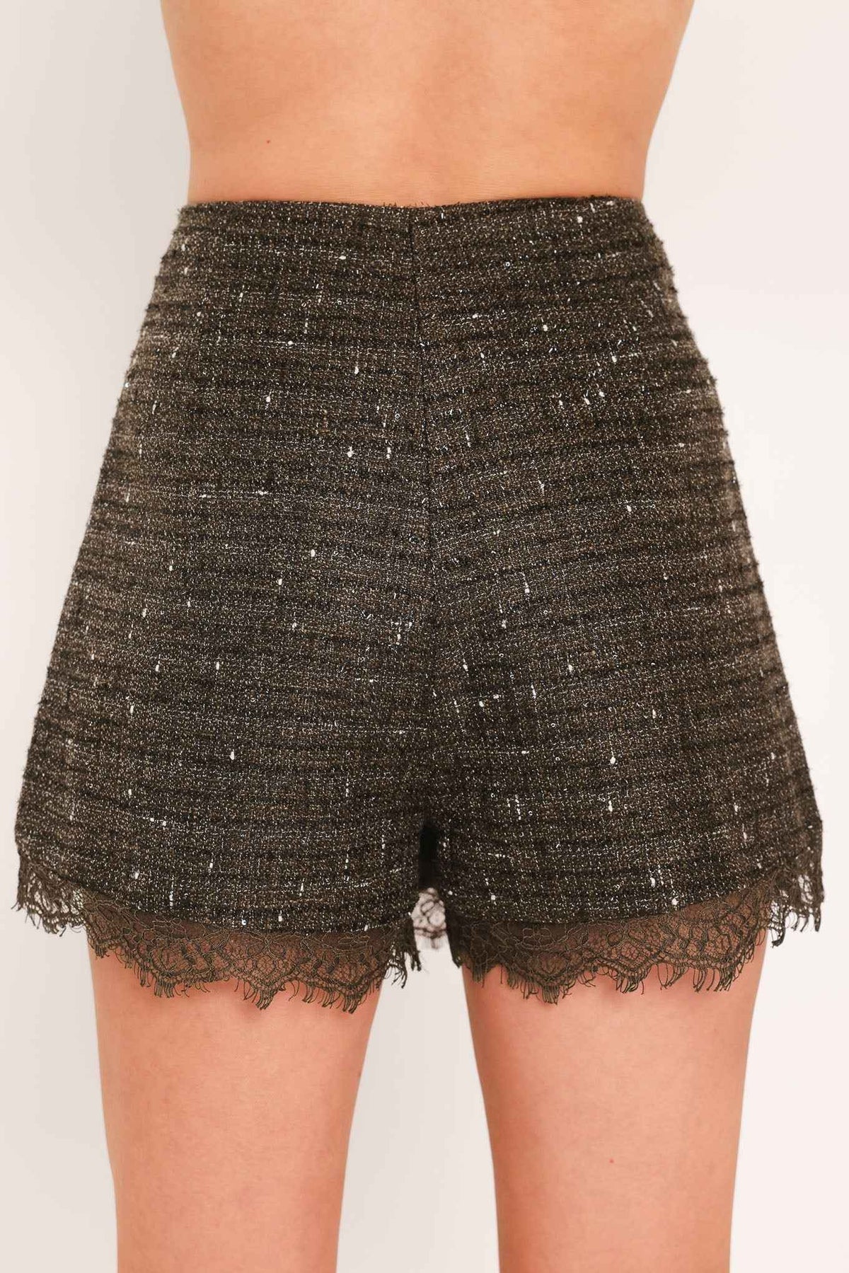 DARK CHAMPAGNE SPARK WOVEN TWEED SKORT