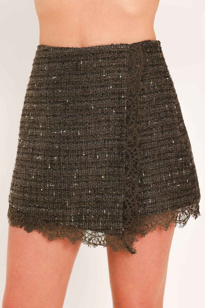 DARK CHAMPAGNE SPARK WOVEN TWEED SKORT