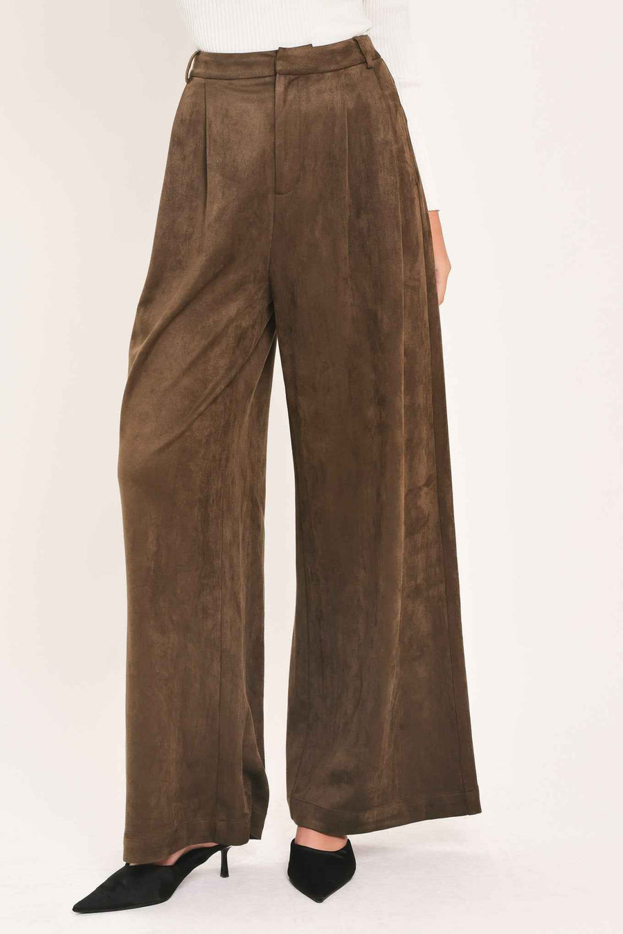 DESERT LUXE BROWN FAUX SUEDE WIDE-LEG PANTS
