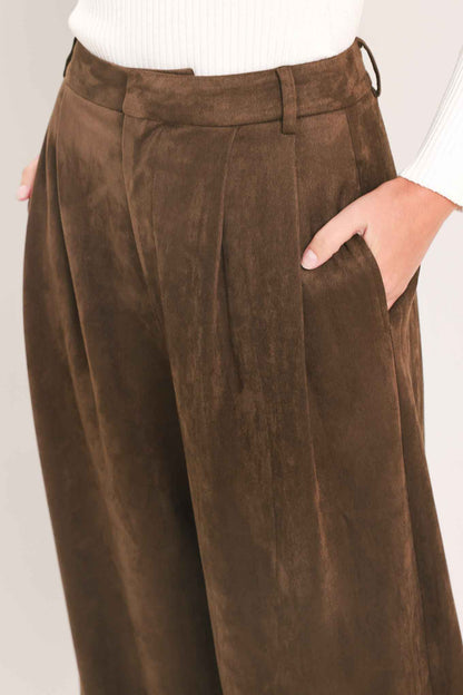 DESERT LUXE BROWN FAUX SUEDE WIDE-LEG PANTS