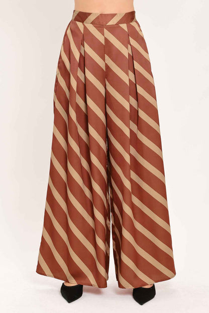 TOFFEE DIAGONAL FLOW WOVEN WIDE LEG PANTS
