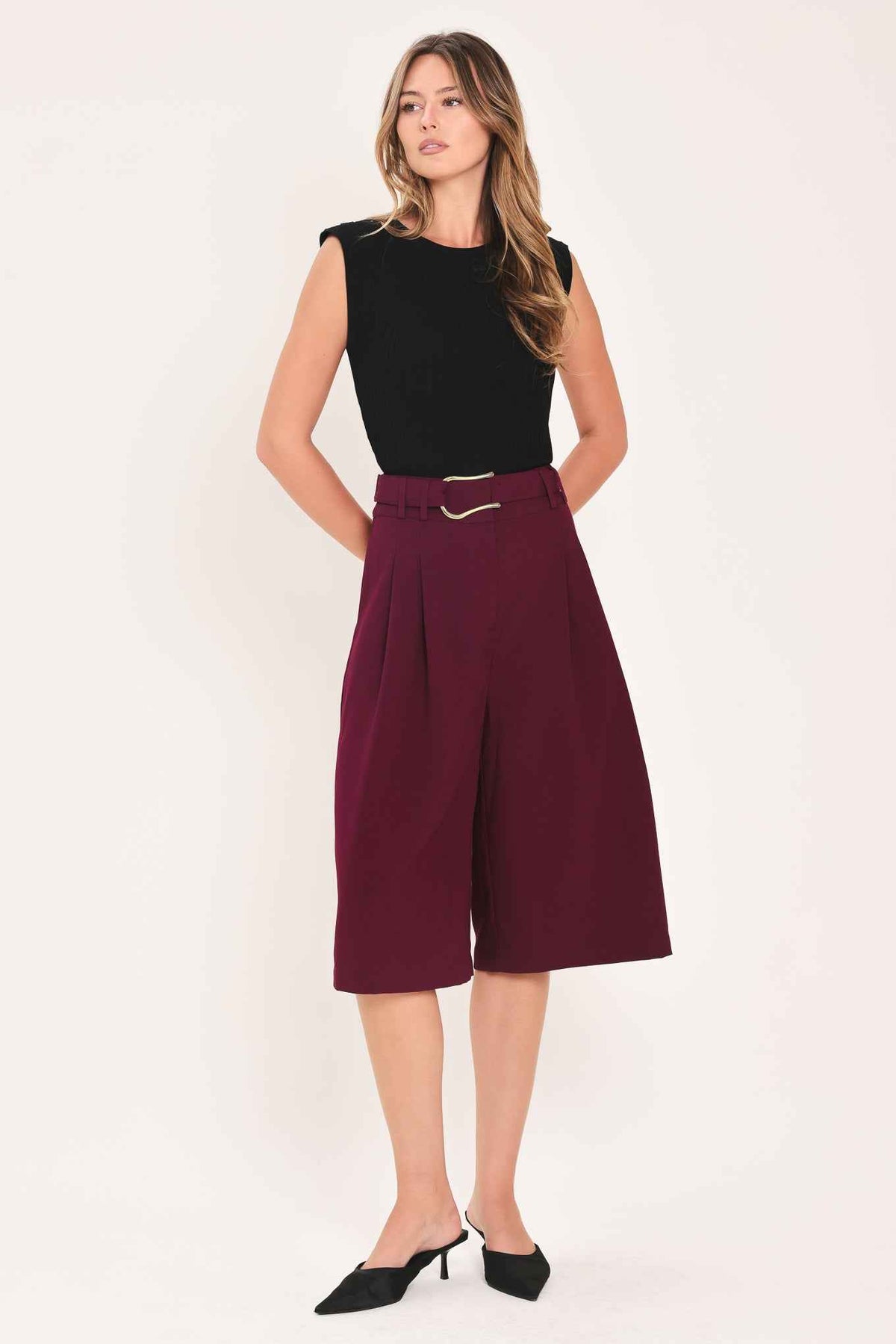 CITY CHIC BUCKLE BELTED CULOTTE PANTS