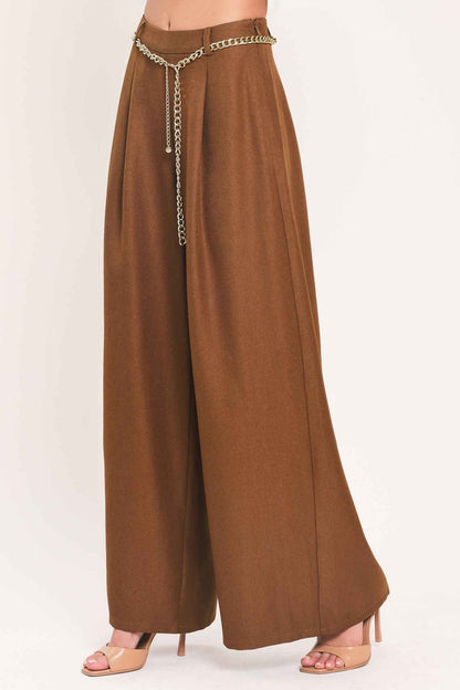 UPTOWN MOMENT CHAIN BELTED WIDE LEG PANTS