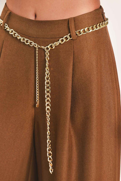 UPTOWN MOMENT CHAIN BELTED WIDE LEG PANTS