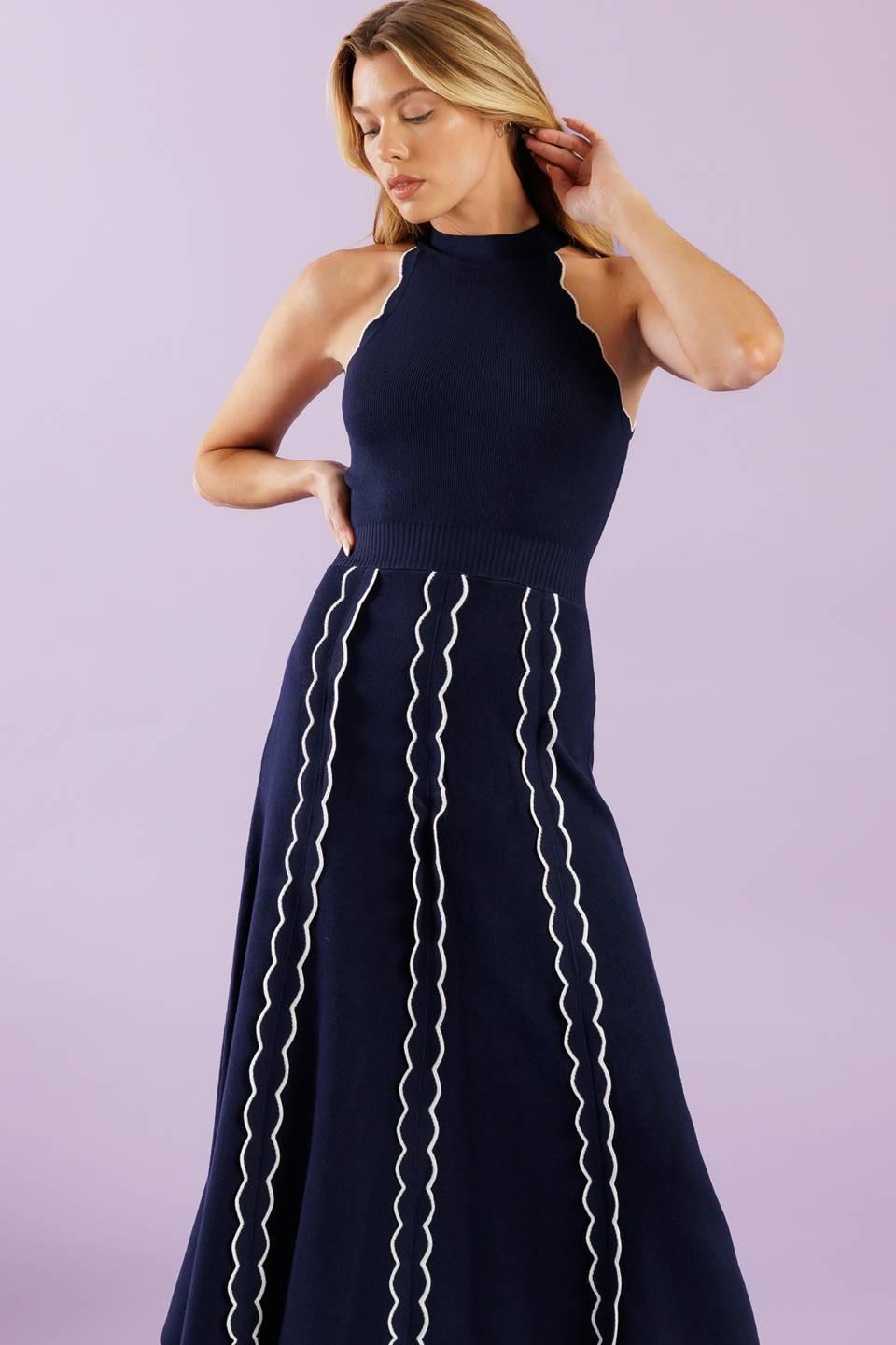 TIME FOR CHEER NAVY SWEATER MIDI DRESS