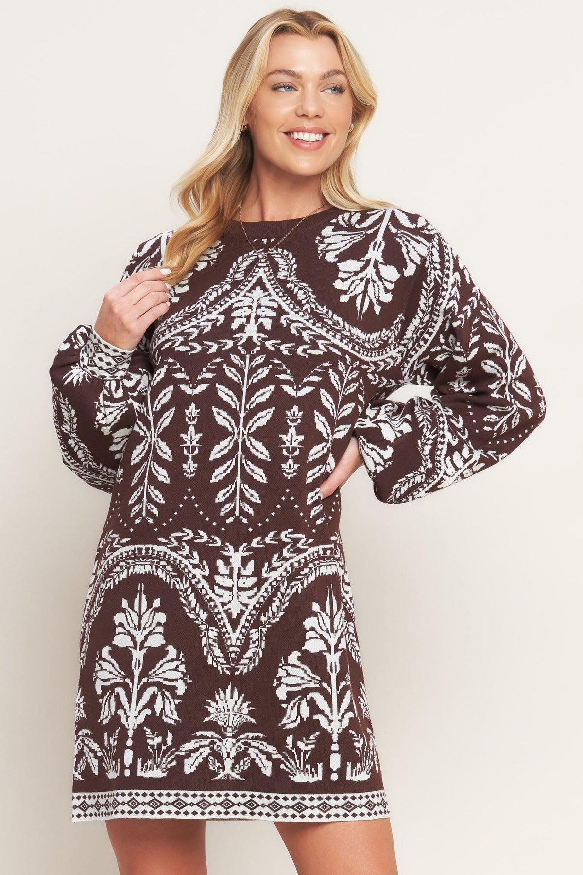 TERRA TAPESTRY SWEATER KNIT MINI DRESS