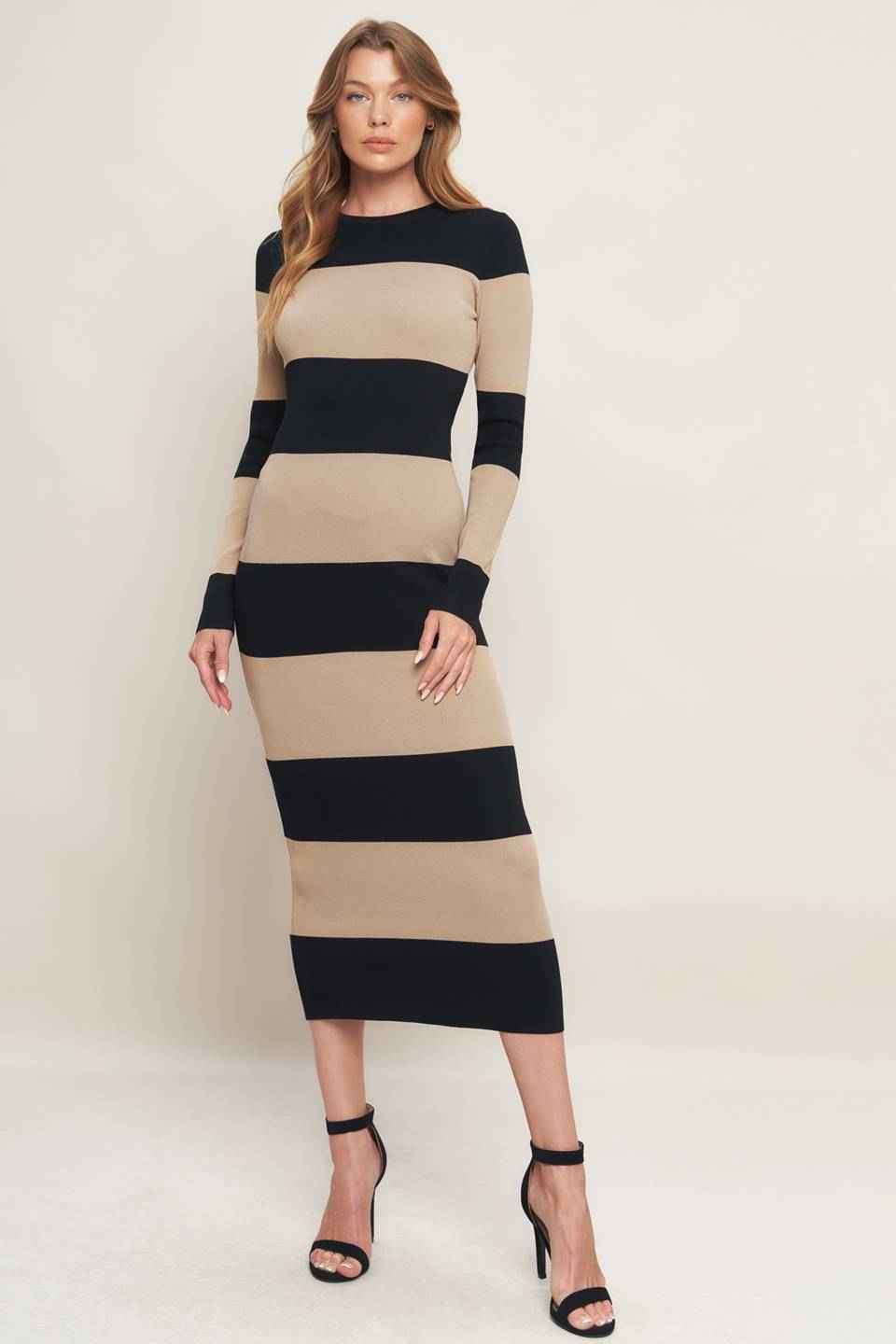 ESPRESSO & CREAM SWEATER KNIT MIDI DRESS