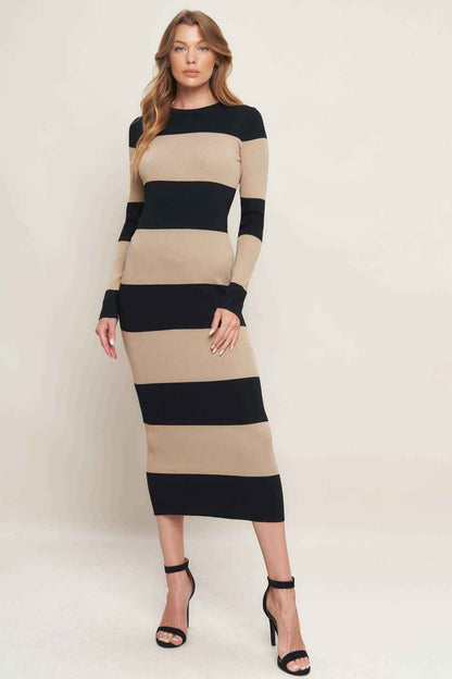 ESPRESSO & CREAM SWEATER KNIT MIDI DRESS
