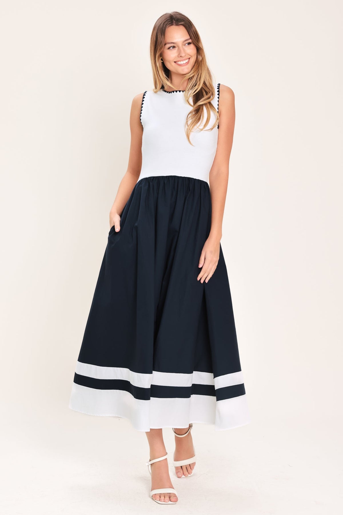 VESTIDO MIDI DE COMBINACIÓN TEJIDA Y ELEGANCIA COTIDIANA