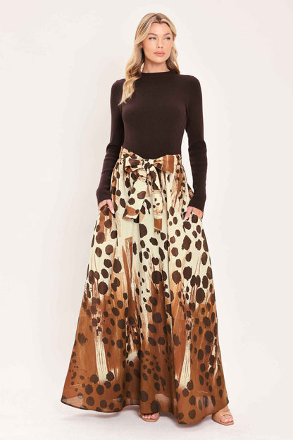 AMBER SPOT SERENADE SWEATER WOVEN MAXI DRESS