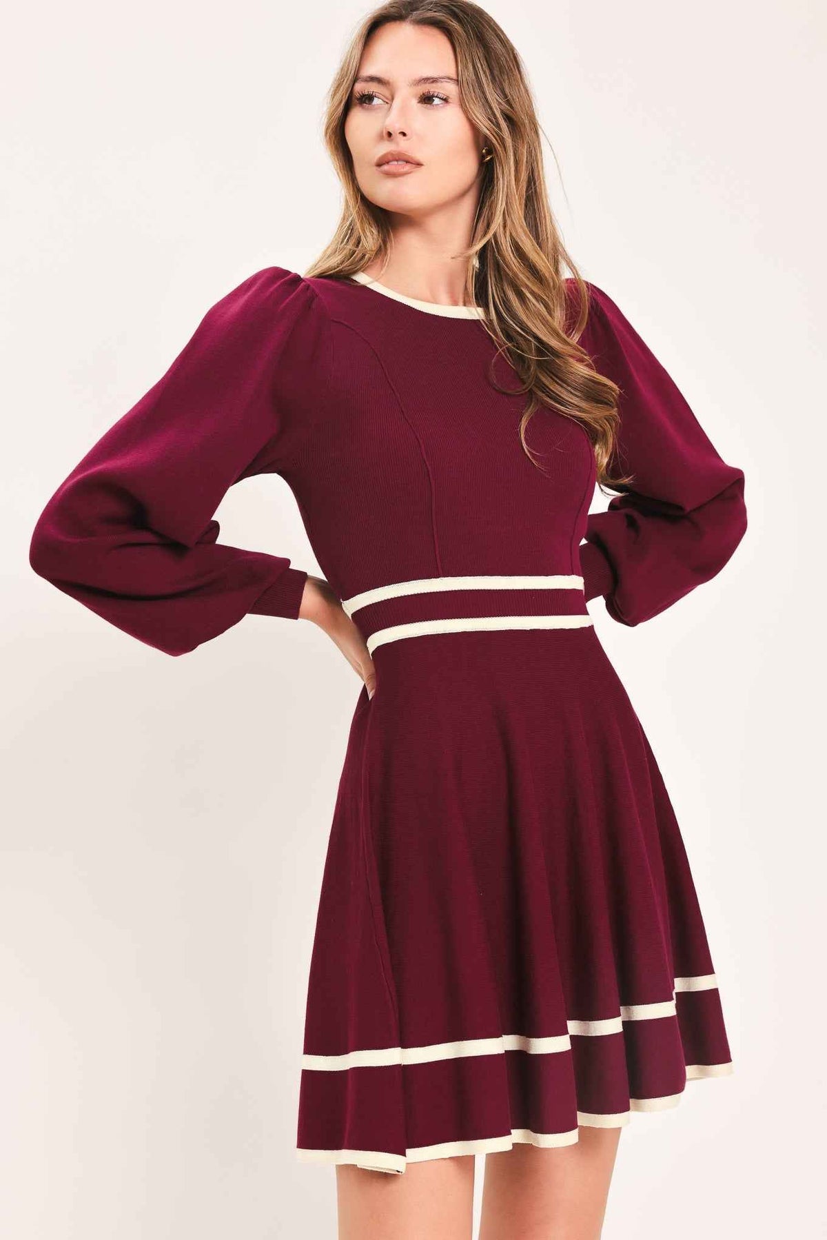MERLOT IVORY MOMENT SWEATER MINI DRESS