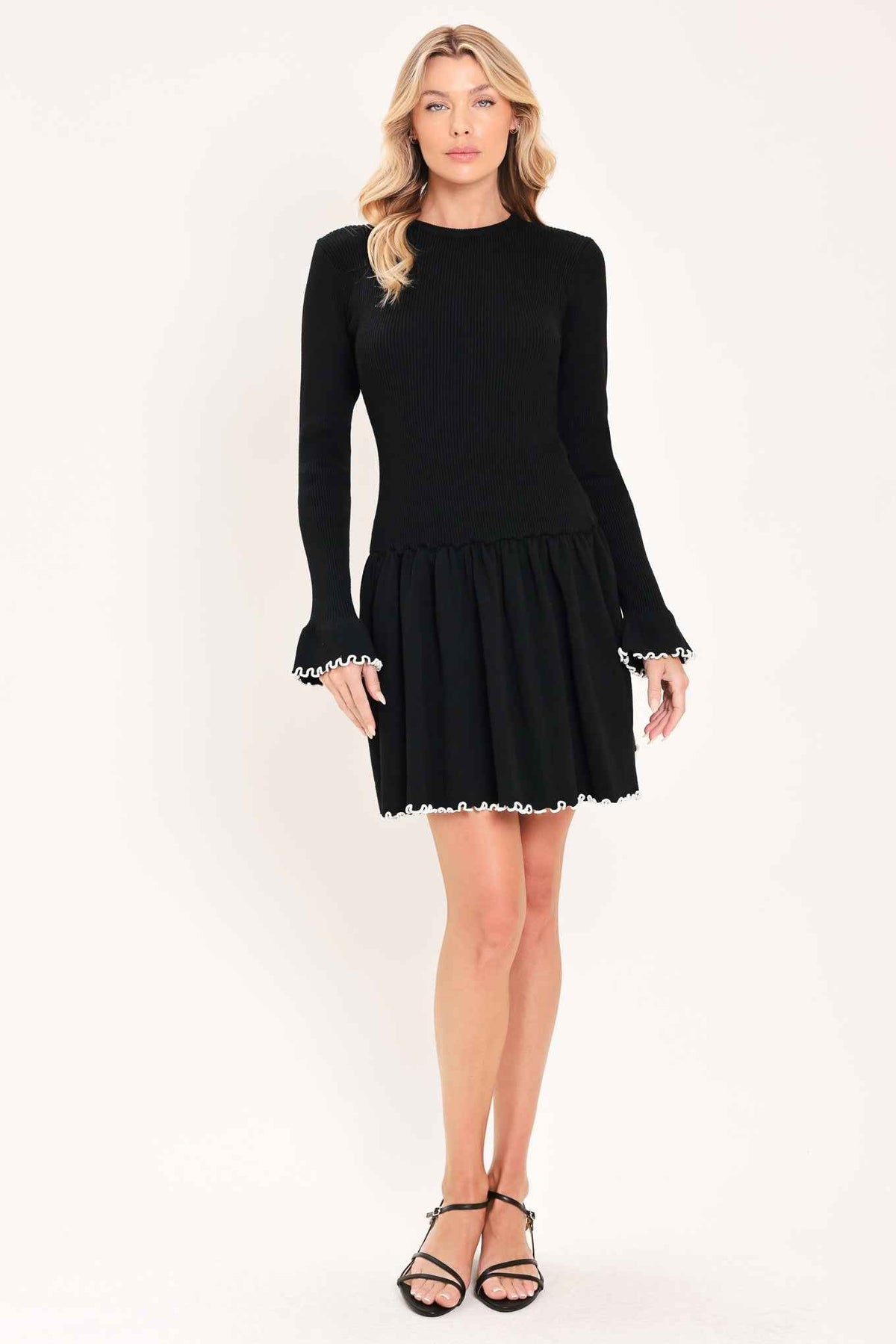 NOIR TRIM SWEETHEART SWEATER MINI DRESS