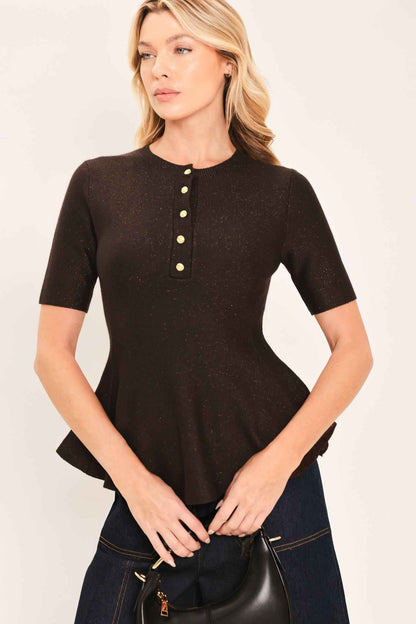 JAVA PEPLUM POLISH SWEATER KNIT TOP