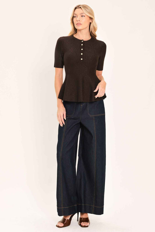JAVA PEPLUM POLISH SWEATER KNIT TOP