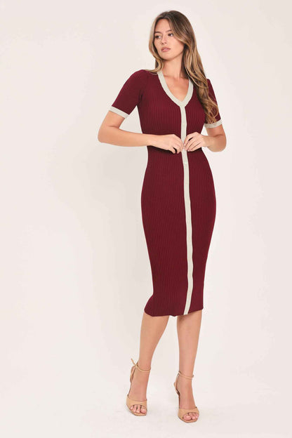 SWEETEST SEASON BUTTON DOWN SWEATER MIDI DRESS
