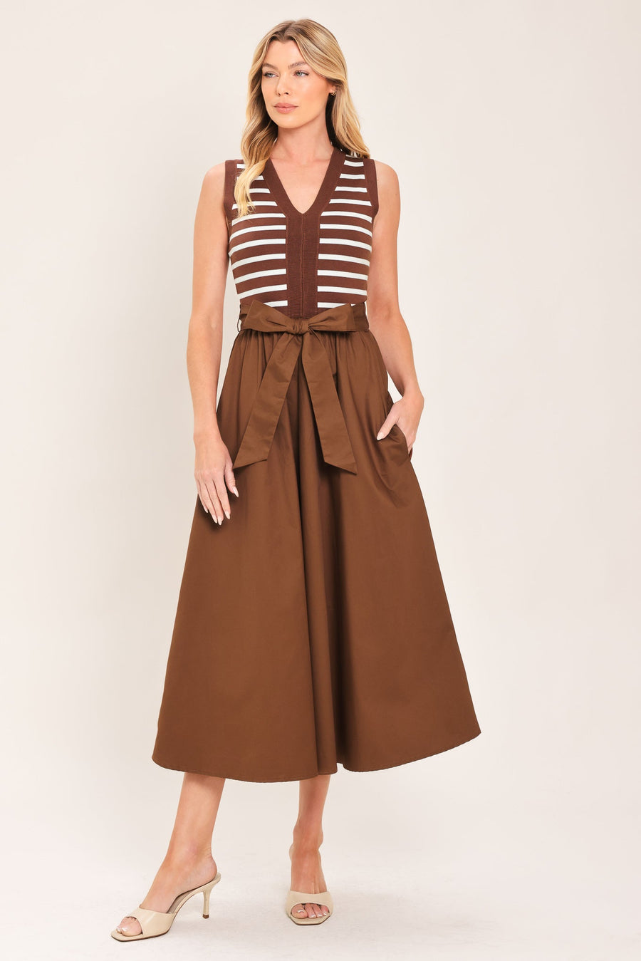 ESPRESSO SAILOR SWEATER WOVEN MIDI DRESS
