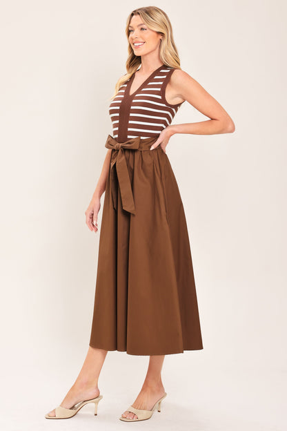 ESPRESSO SAILOR SWEATER WOVEN MIDI DRESS