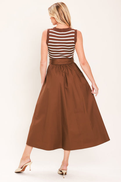 ESPRESSO SAILOR SWEATER WOVEN MIDI DRESS