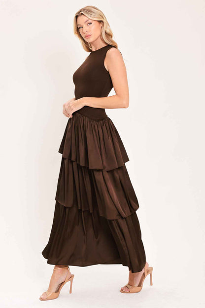 COFFEE LAYERED POISE SWEATER MIDI DRESS