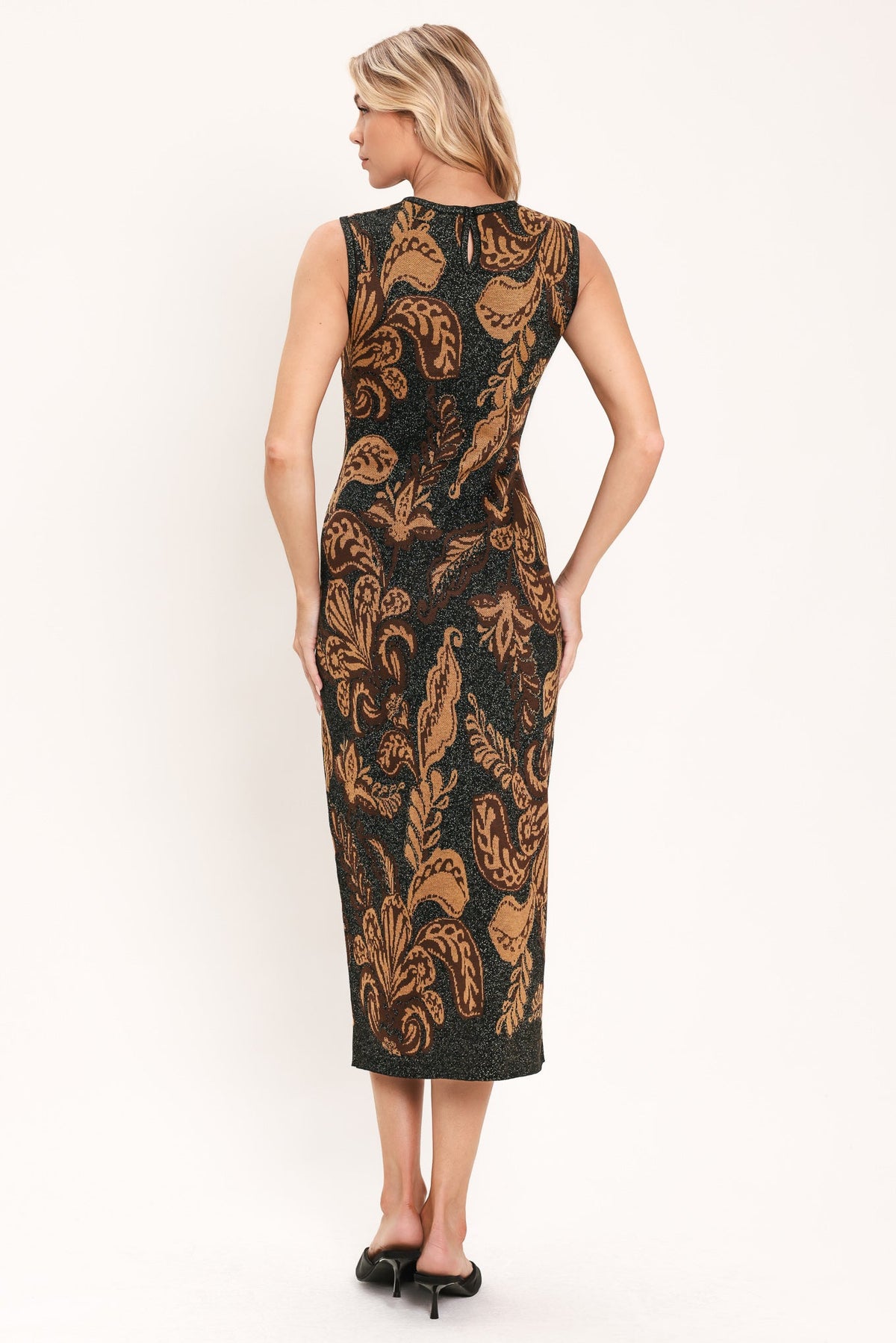 VESTIDO MIDI DE PUNTO JACQUARD CON DISEÑO DE JARDÍN VINTAGE