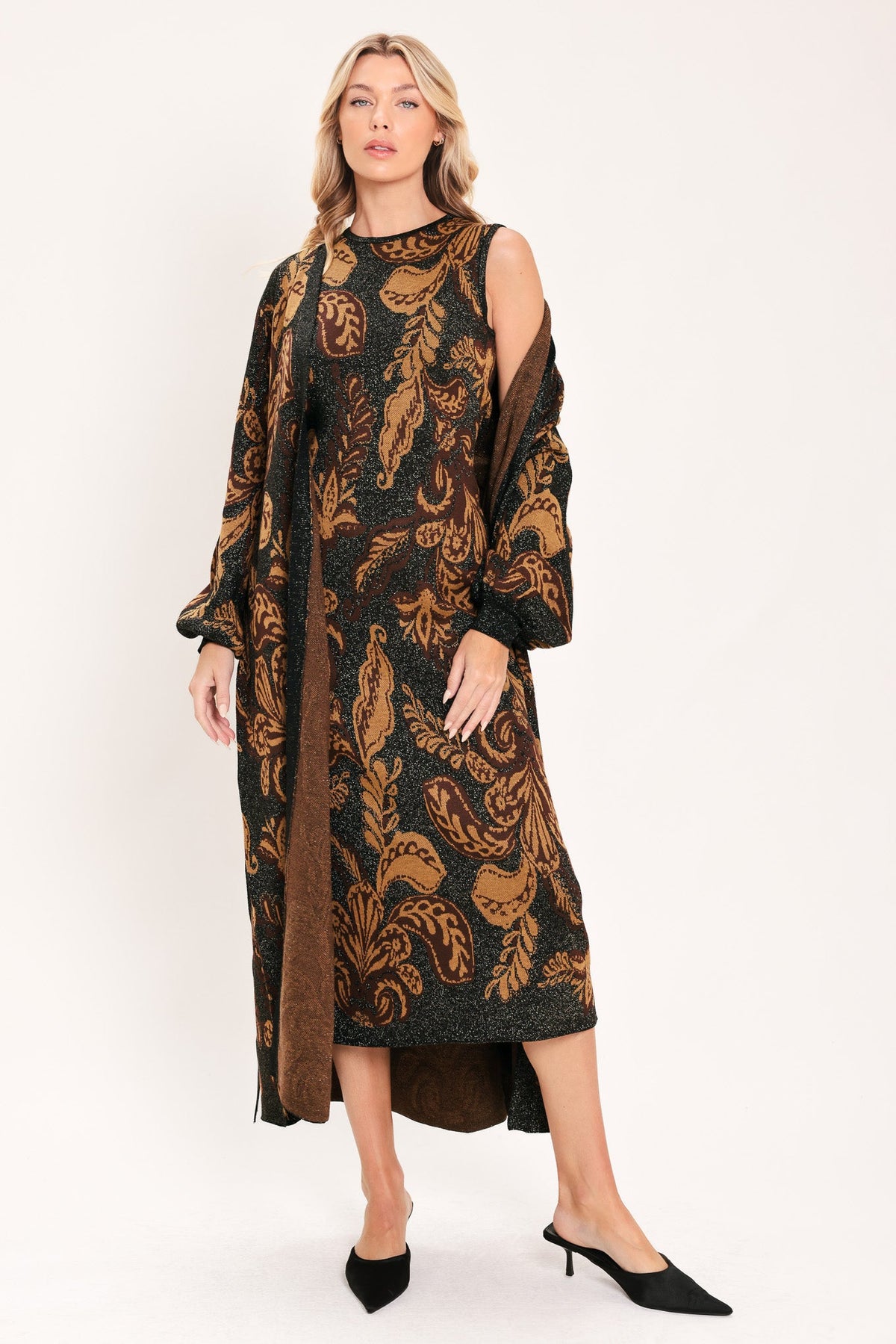 VESTIDO MIDI DE PUNTO JACQUARD CON DISEÑO DE JARDÍN VINTAGE