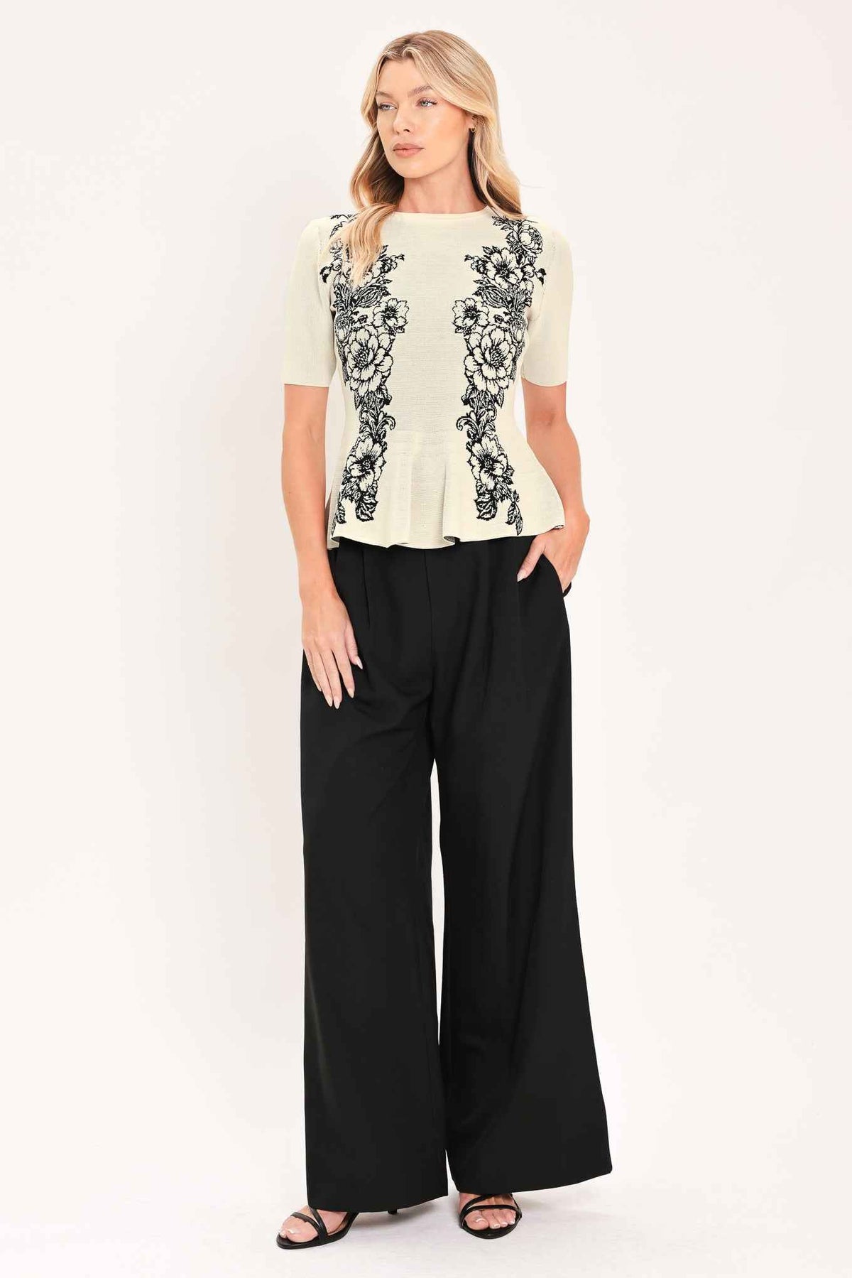 NOIR FLORA CONTOUR JACQUARD SWEATER TOP