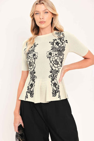NOIR FLORA CONTOUR JACQUARD SWEATER TOP