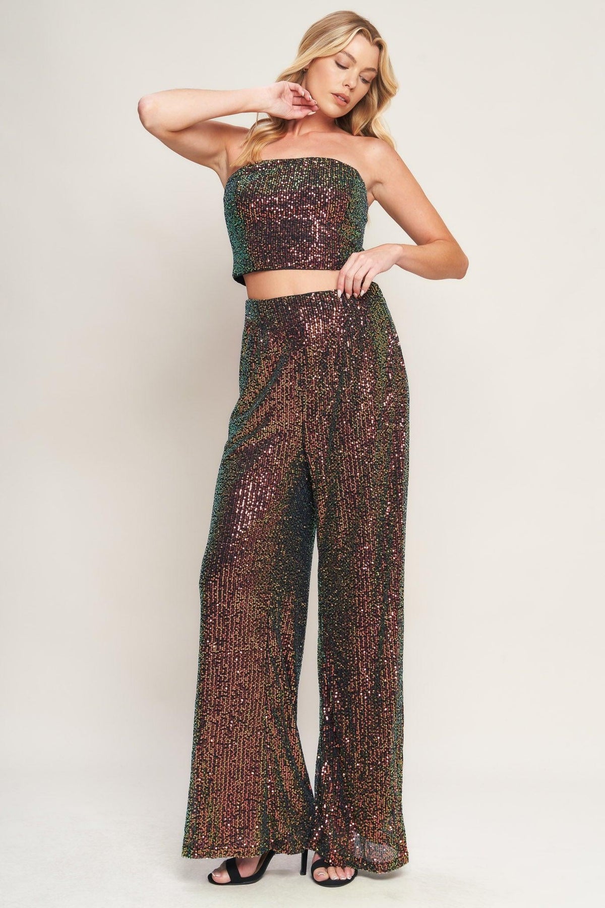 CHARMING COMPOSURE SEQUIN TOP AND BOTTOM SET