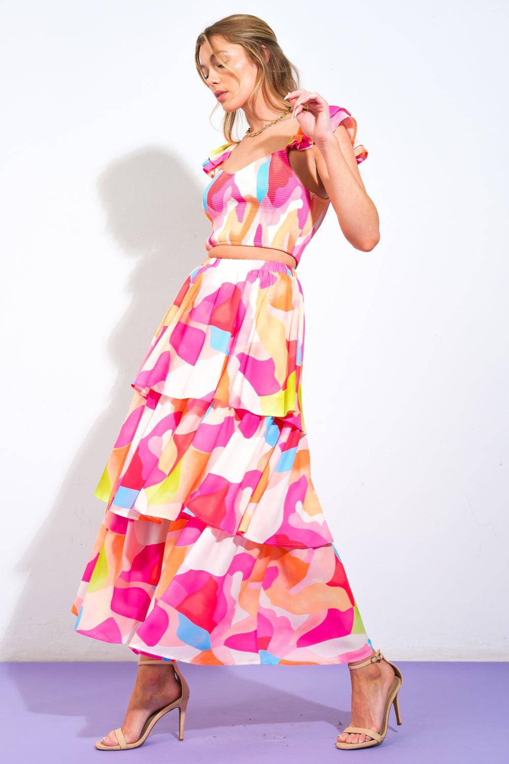 CONJUNTO DE FALDA Y TOP TEJIDOS ROSAS ABSOLUTE EDGE