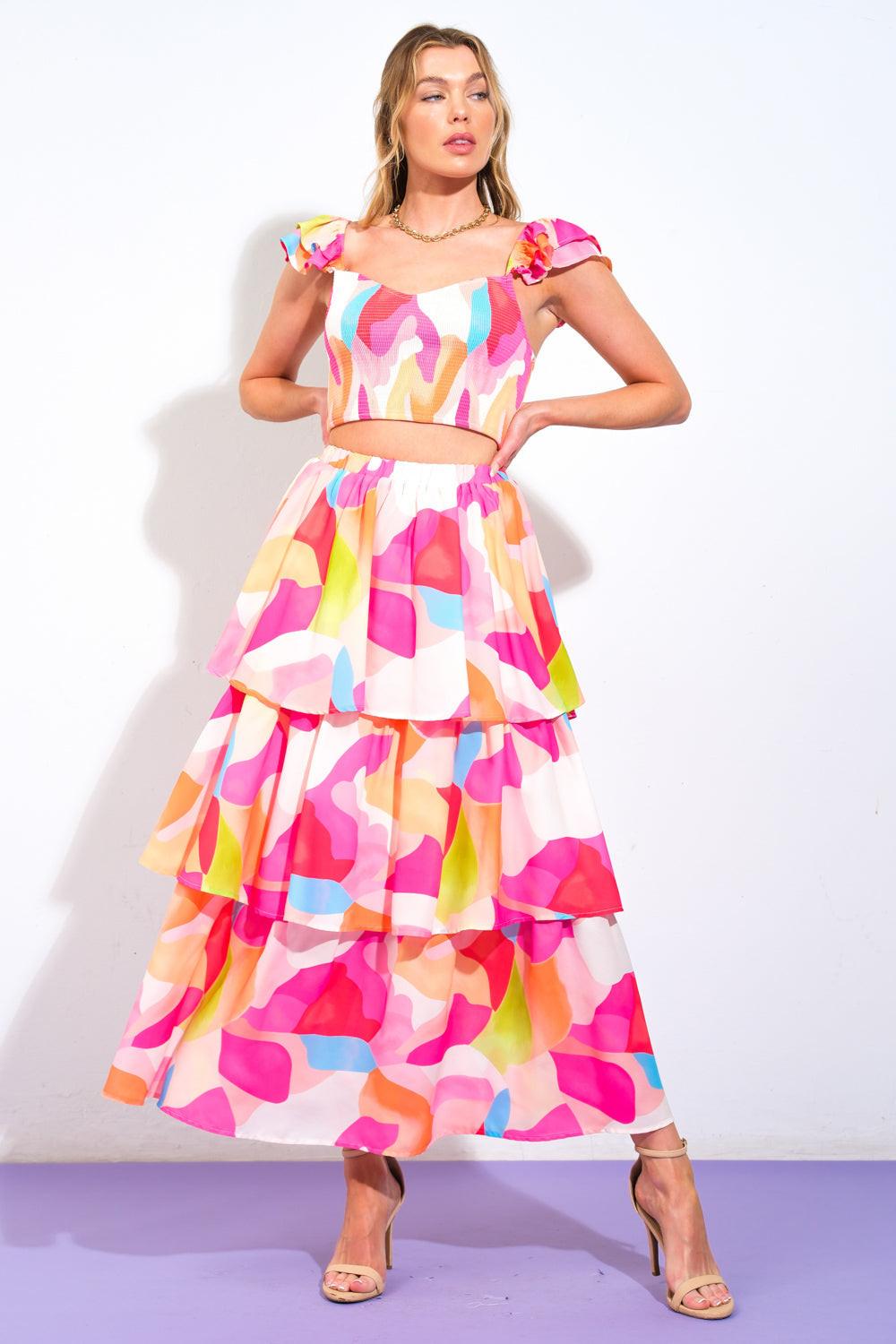 CONJUNTO DE FALDA Y TOP TEJIDOS ROSAS ABSOLUTE EDGE