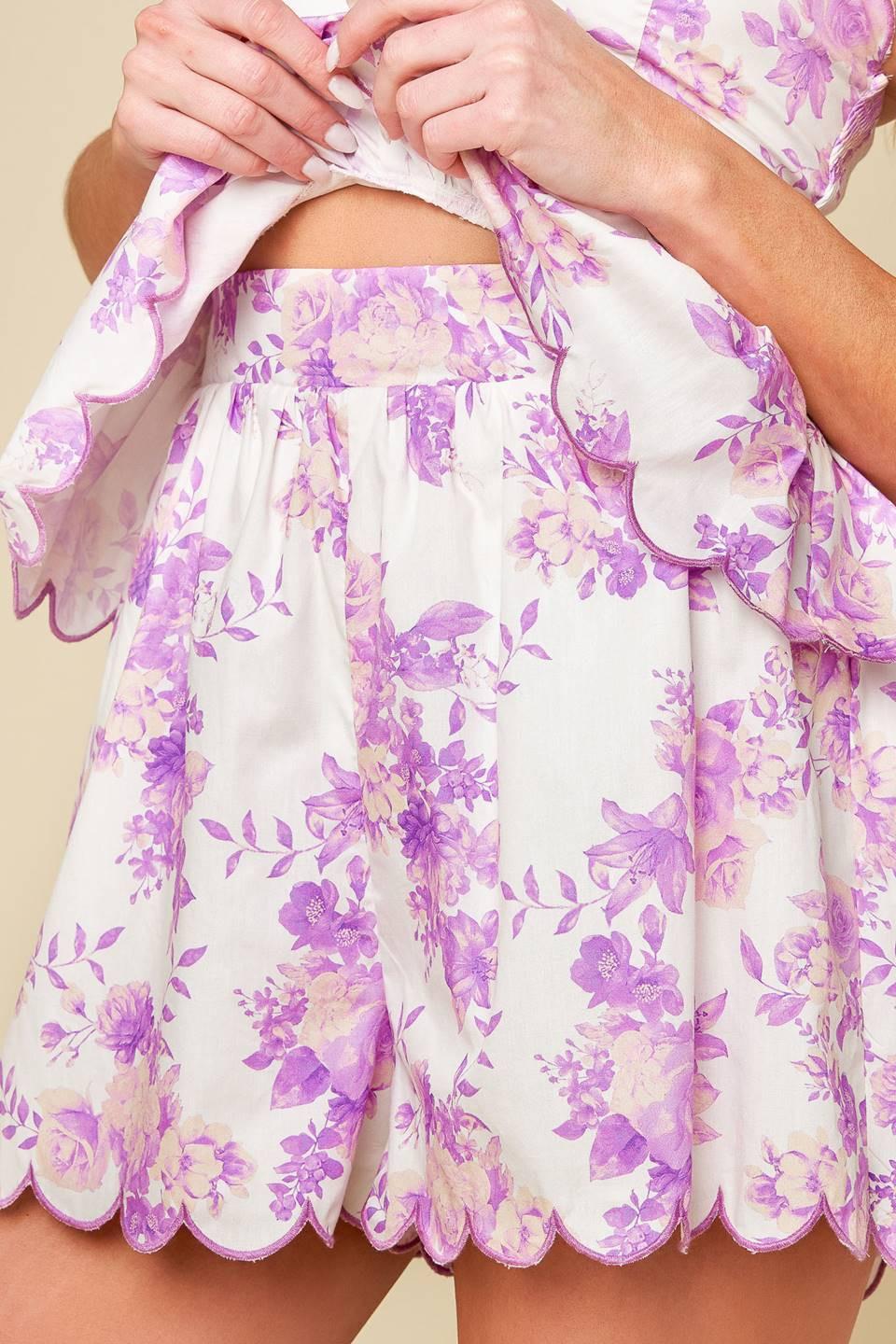 DARING DIVA LAVENDER WOVEN TOP AND SHORTS SET