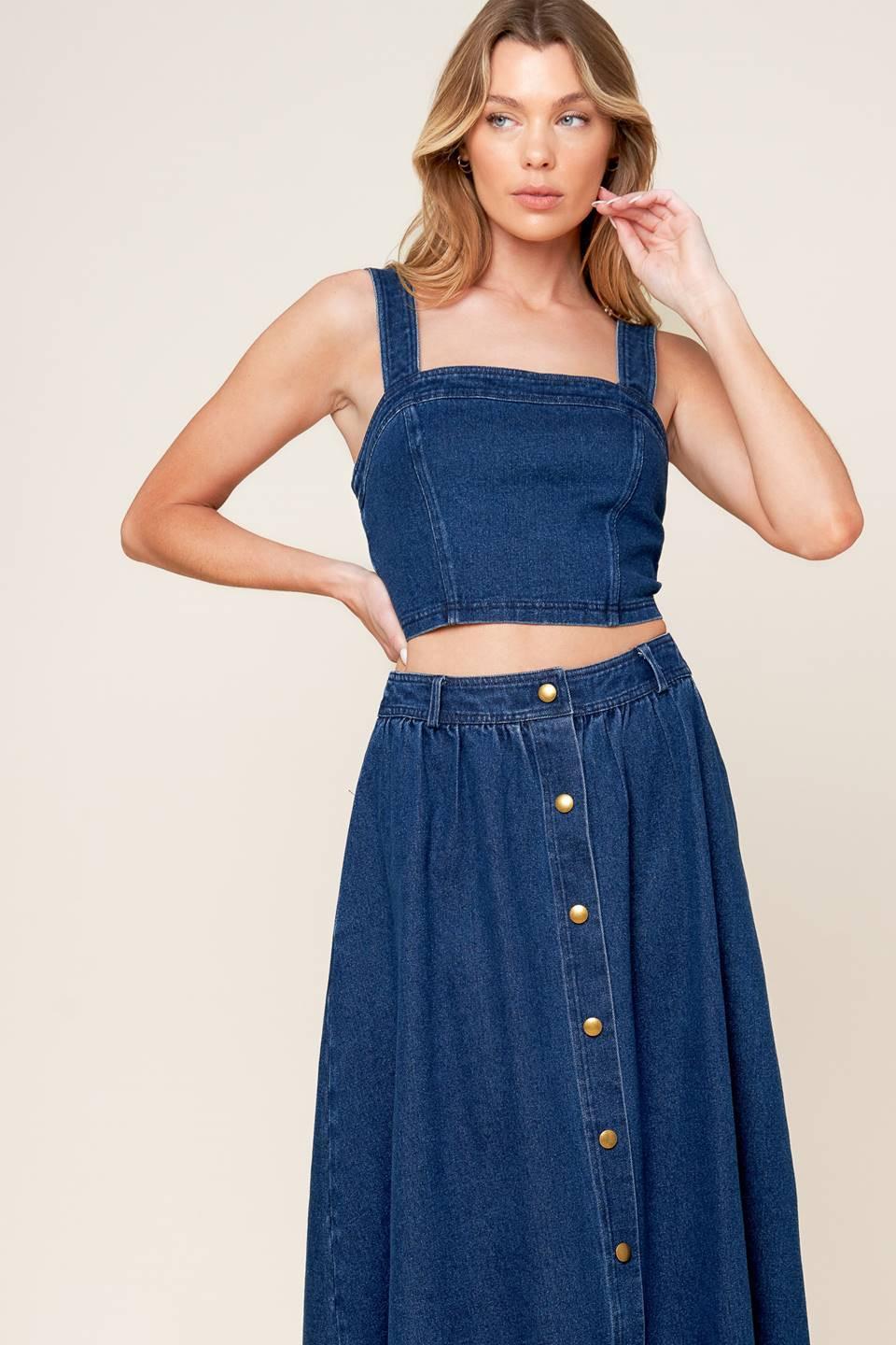 CONJUNTO DE FALDA Y TOP DE MEZCLILLA SIMPLY THE VIBE