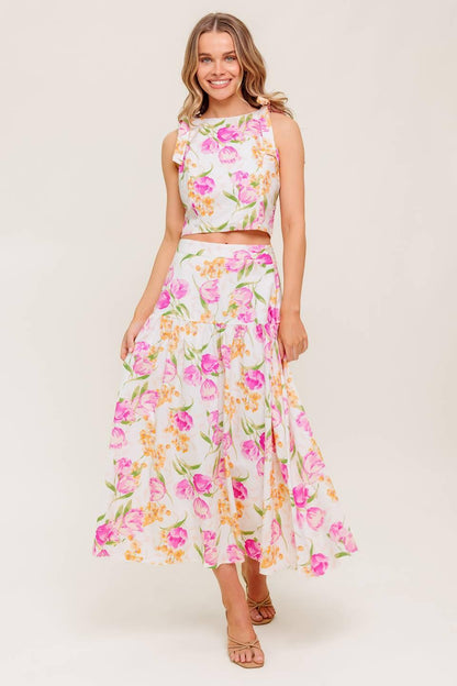 BOTANICAL BLISS WOVEN TOP AND SKIRT SET
