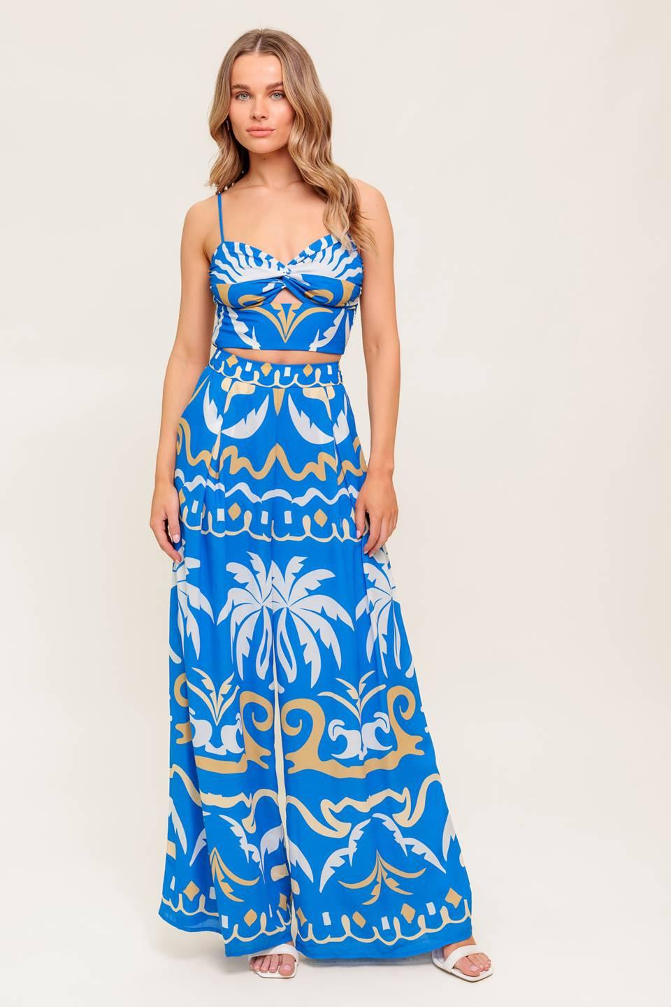 CONJUNTO DE PANTALÓN Y TOP CORTO TEJIDO AZUL NOCHE