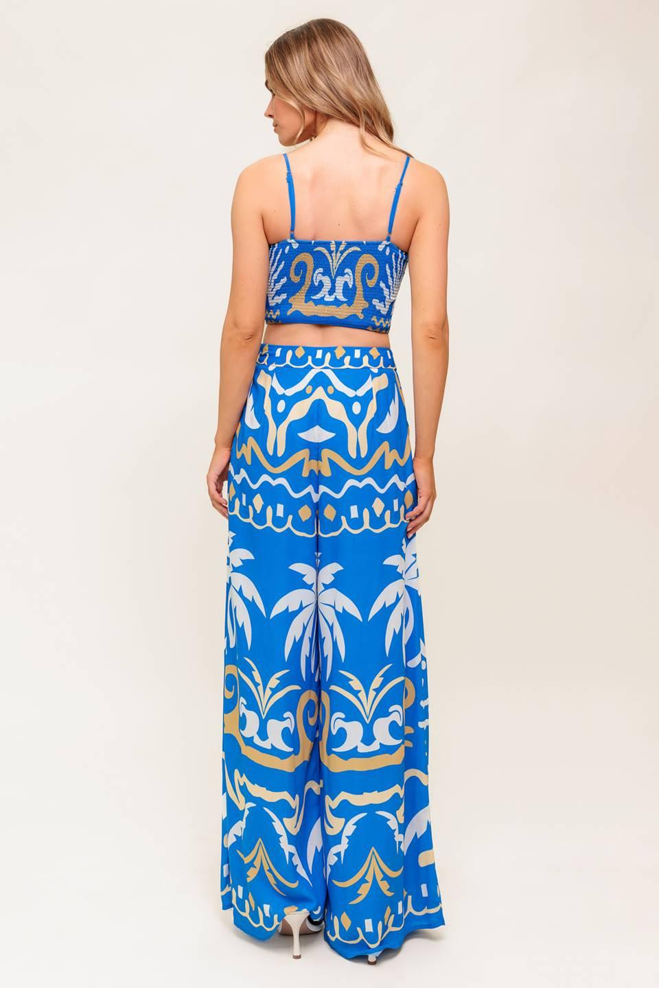 CONJUNTO DE PANTALÓN Y TOP CORTO TEJIDO AZUL NOCHE