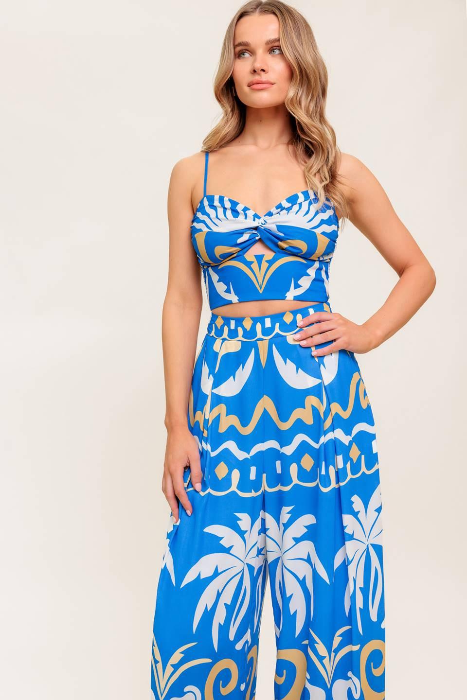 CONJUNTO DE PANTALÓN Y TOP CORTO TEJIDO AZUL NOCHE