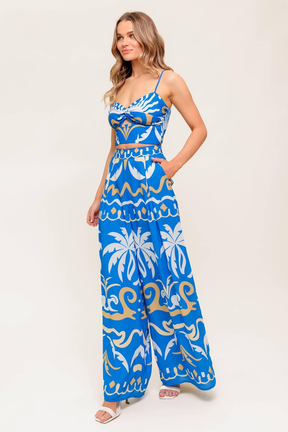 CONJUNTO DE PANTALÓN Y TOP CORTO TEJIDO AZUL NOCHE