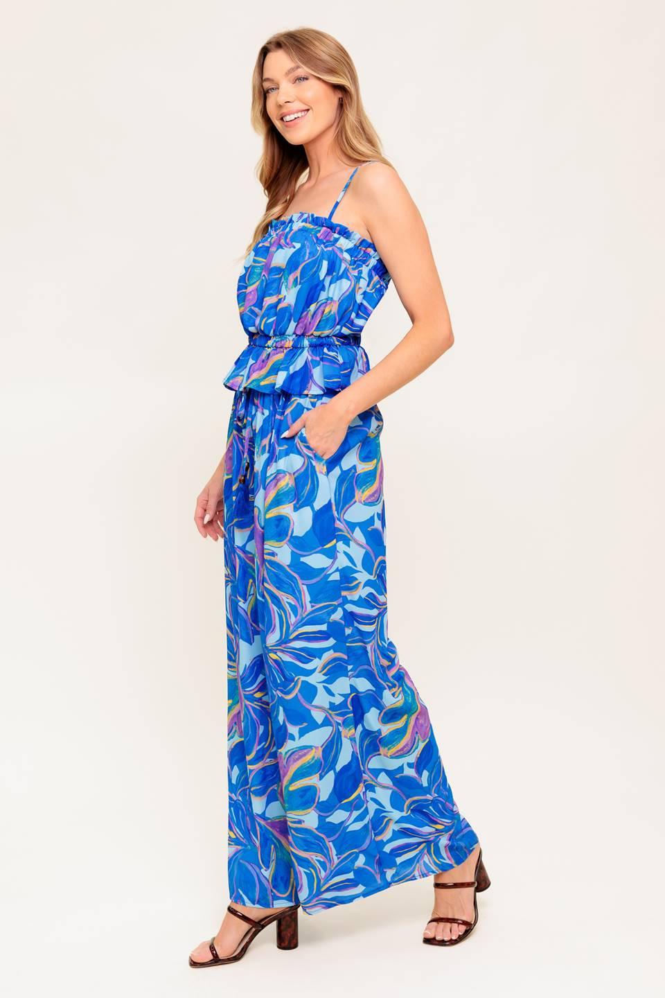 CHERISHED KISS BLUE WOVEN TOP AND PANTS SET