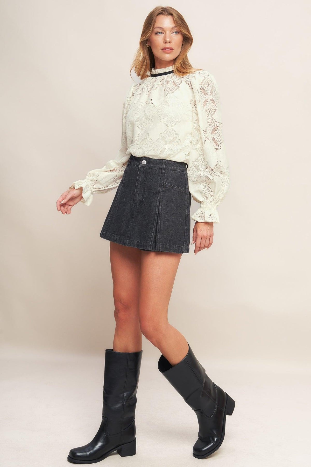 PRECIOUS LOOK IVORY WOVEN LACE TOP