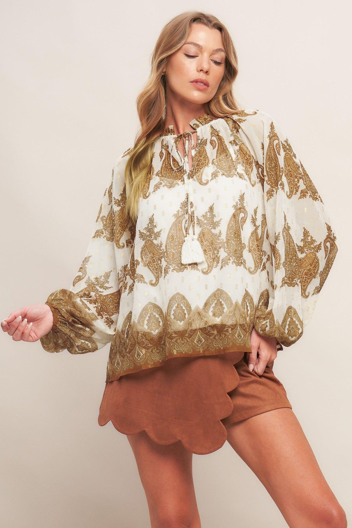 BLUSA TEJIDA COLOR MARFIL CON ESPECIAS MARROQUÍES